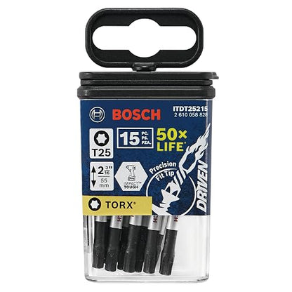 BOSCH ITDT25215 paquete de 15 pulgadas Driven Torx #25 - Brocas de potencia de atornillado resistentes a impactos