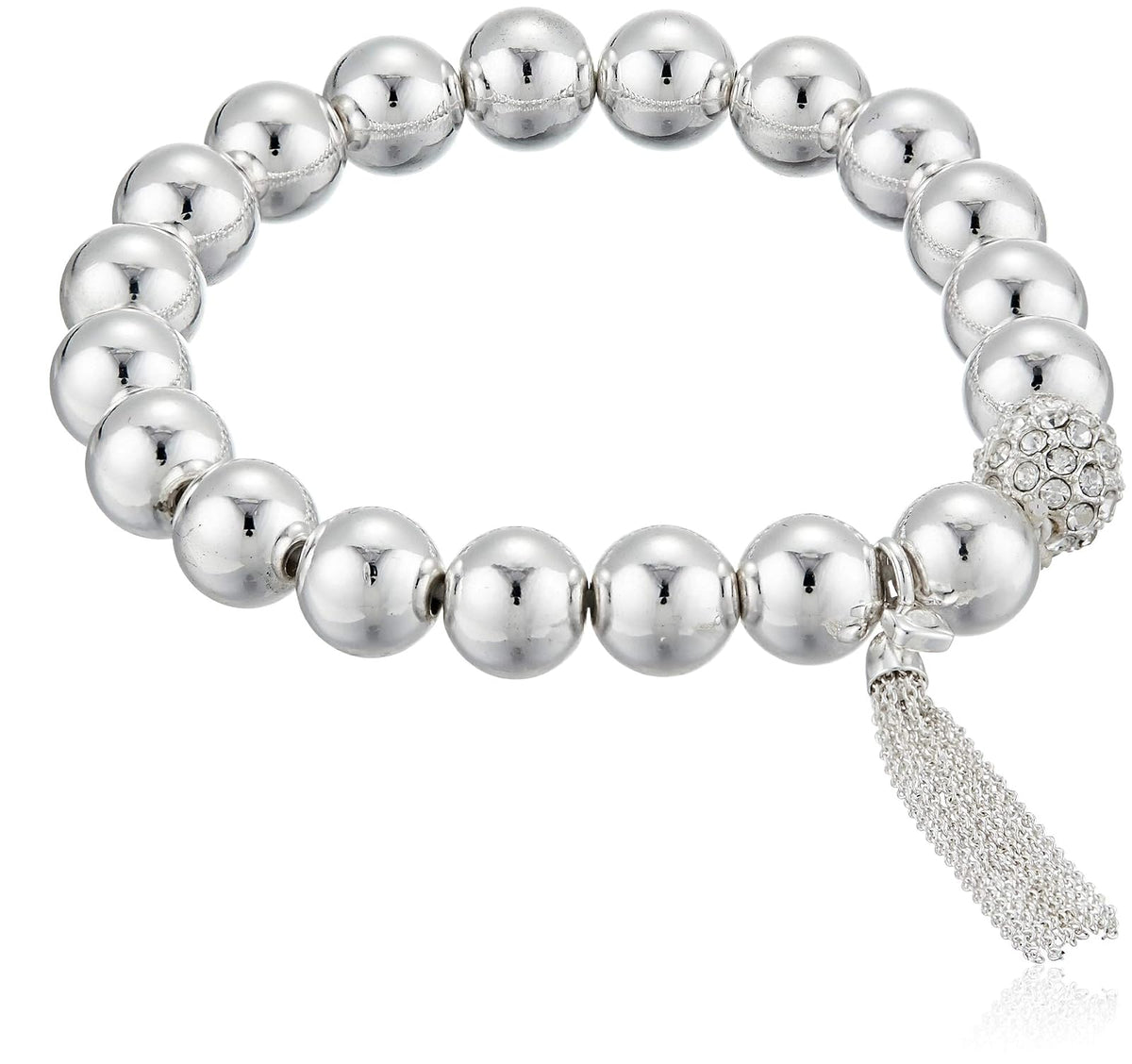 Nine West - Pulsera elástica con Borla para Mujer, Color Plateado