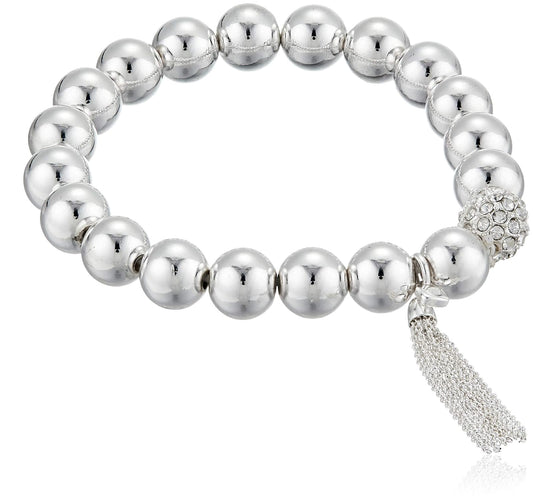 Nine West - Pulsera elástica con Borla para Mujer, Color Plateado