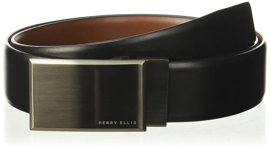 Perry Ellis Cinturón de placa reversible con patrón de portafolio Cinturón para Hombre
