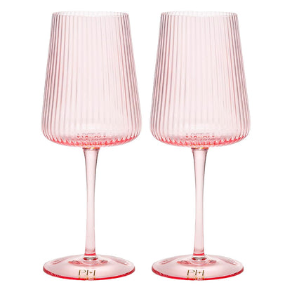 Paris Hilton Juego de 2 Copas de Cóctel Acanaladas, Rosa, 10 oz - Copa de vino