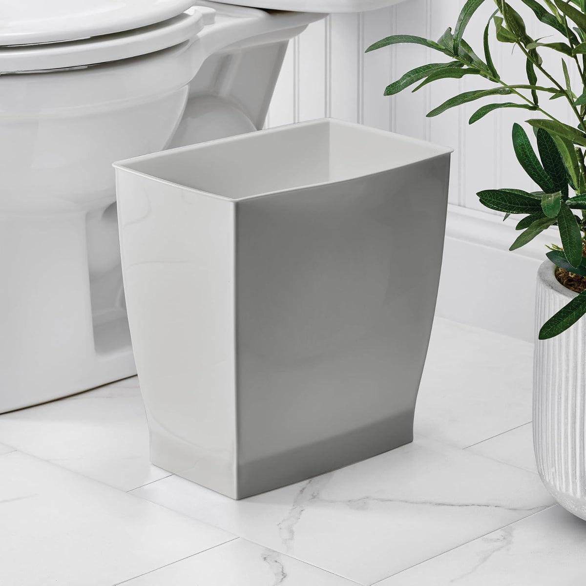 InterDesign 64783 Mono Rectangular Wastebasket Trash Can for Bathroom, Gray