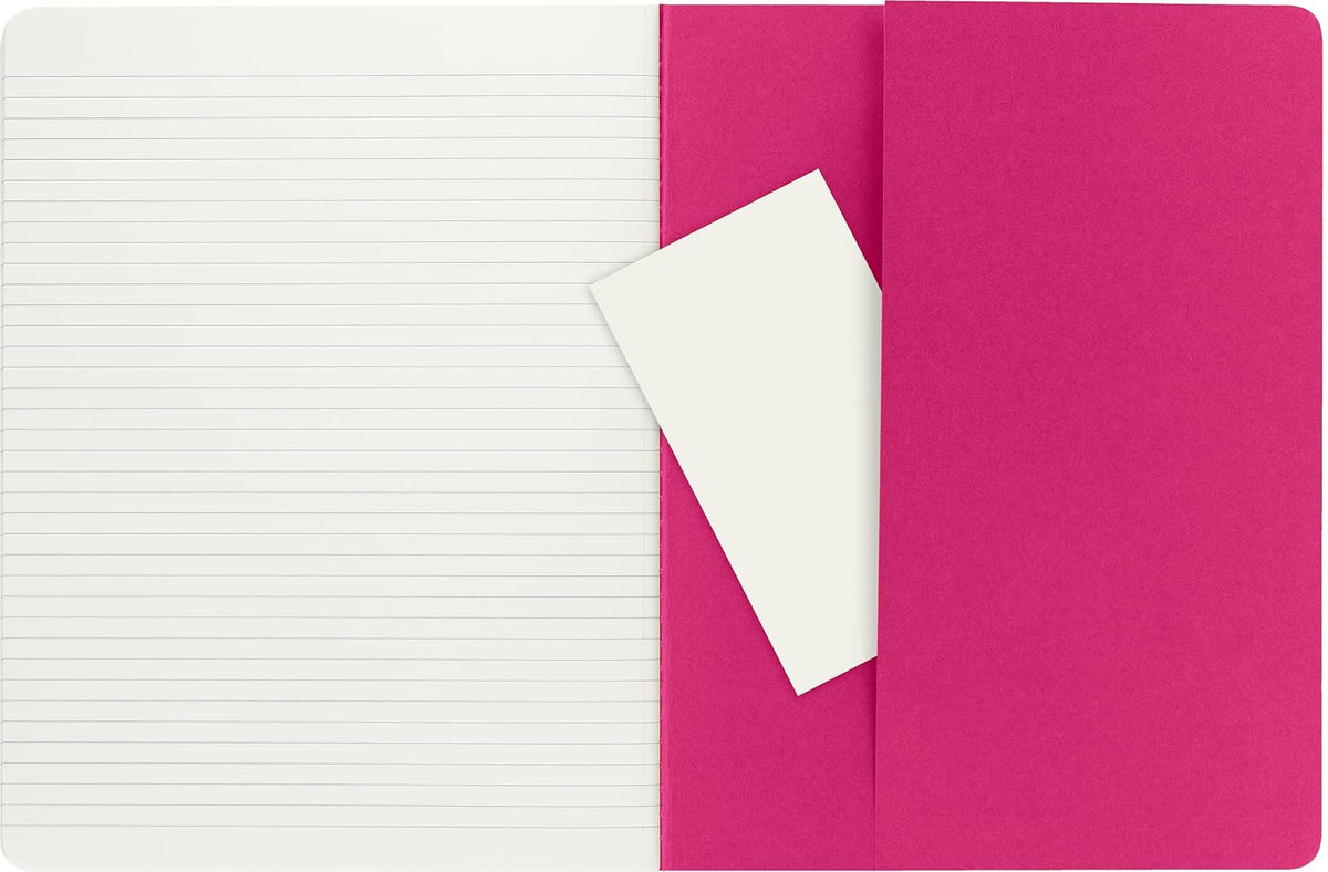 Moleskine Cahier Diario, cubierta suave, XL (7.5 x 9.5 pulgadas), rayadas/forradas, rosa cinético, 120 páginas (juego de 3)