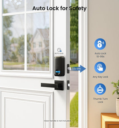 Veise KS02A - Cerradura de puerta de entrada sin llave de huellas dactilares, bloqueo automático, cerrojo electrónico para puerta delantera, biométrico, contraseña antipeeping, fácil instalación