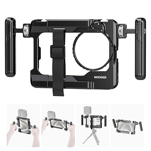 NEEWER Universal Phone Video Rig con Empeñaduras, Adaptador Filtro 67mm, Zapata Fría para dji Mic, Estabilizador de Jaula de Móvil para Grabación para iPhone 16 15 Pro MAX S23 Ultra Pixel 8 Pro, PA017