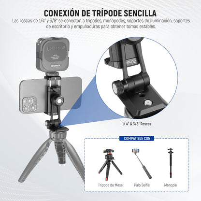 NEEWER SP-02 Típode Móvil Montaje Adaptador con Placa Liberación Rápida Arca Zapata Fría 360° Rotación 180° Tilt Paño Limpieza, Soporte Plegable Compatible con iPhone Android Samsung para Grabación
