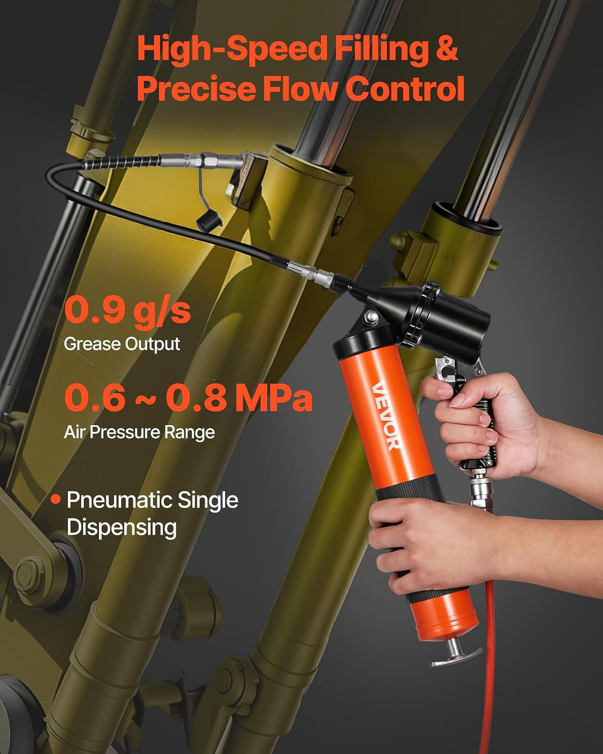 VEVOR Pistola engrasadora de Ciclo Continuo, Alta presión de 6000 PSI,con empuñadura de Pistola y Capacidad de 14 oz,Incluye Manguera Flexible de 18 Pulgadas, 1 Tubo rígido de extensión y 2 boquillas