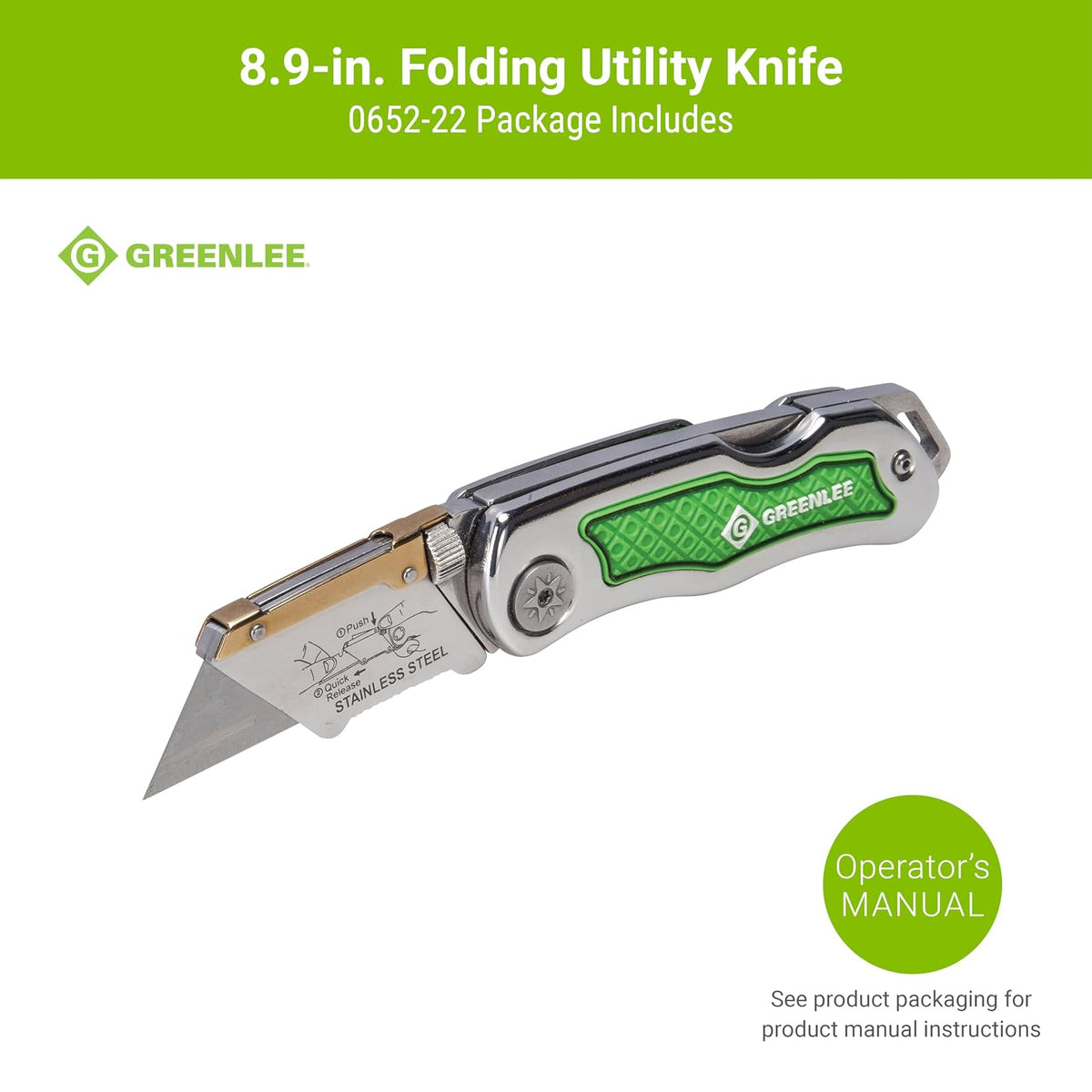GREENLEE - Navaja Plegable, Mango de Acero Inoxidable, Función de Bloqueo, Herramientas Manuales, Uso Profesional