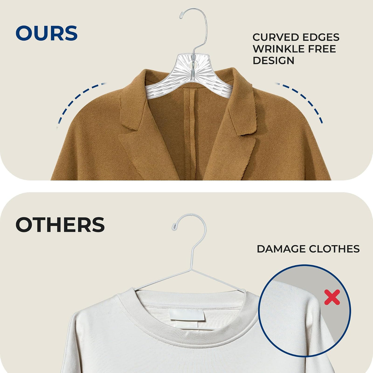 SereneLife - Paquete de 24 Perchas de plástico Transparente, Ligeras, Antideslizantes, con Hombros con Muescas y Gancho Giratorio para Ropa, Camisas, Trajes, Vestidos, Chaquetas, diseño Ultrafino Que