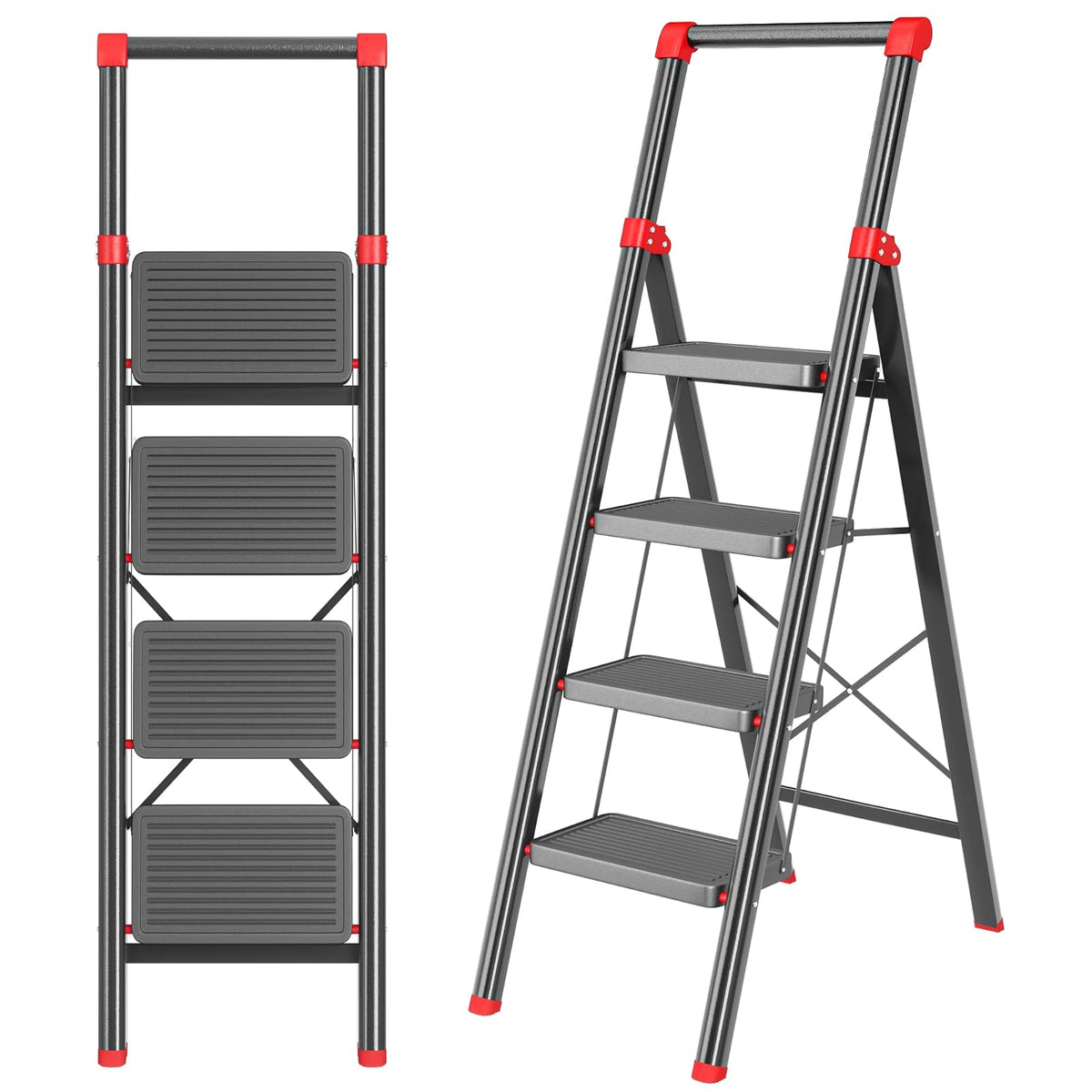 DIAMONDFORGE - Taburete Plegable con Pedal Ancho Antideslizante, Patas Antideslizantes y empuñadura, construcción de Acero más Resistente, Escalera de Acero de 600 Libras de Capacidad para el hogar