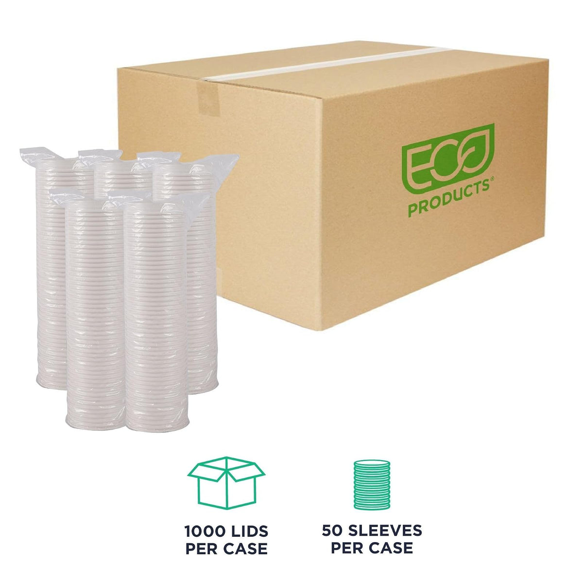 Eco-Products - Tapas de papel compostables para tazas de café, caja de 1000, tapas blancas de rayas verdes, se adapta a tazas calientes de 10 a 20 onzas, forradas con PLA, un material renovable hecho
