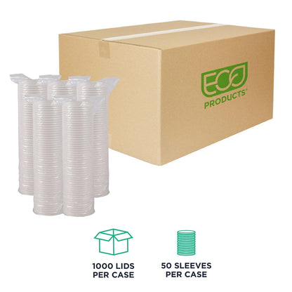 Eco-Products - Tapas de papel compostables para tazas de café, caja de 1000, tapas blancas de rayas verdes, se adapta a tazas calientes de 10 a 20 onzas, forradas con PLA, un material renovable hecho