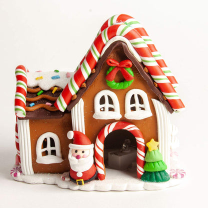 Casita de Jengibre Iluminada | para Villa Navideña | Santa y Pino | Multicolor | Running Decora