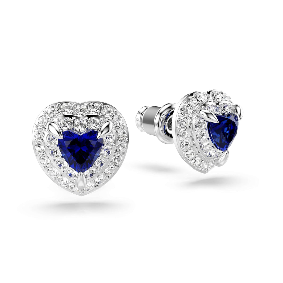 arete Swarovski One, corte de corazón, pavé, corazón, azul, baño de rodio