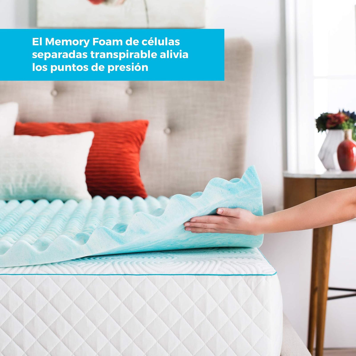 Linenspa - Colchoneta de Memory Foam con Gel en Remolino - Sobrecolchón de Ondas Refrescante de 5 cm - Topper para Colchón - Sensación Suave y Acolchada - Alivia Puntos de Presión - Matrimonial