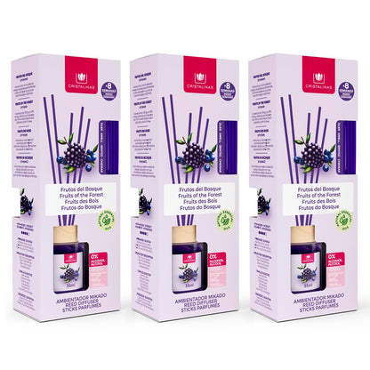 Cristalinas Ambientador de Cañas Ratán 40ml Difusor sin Alcohol - Frutos del bosque - 3 pzas
