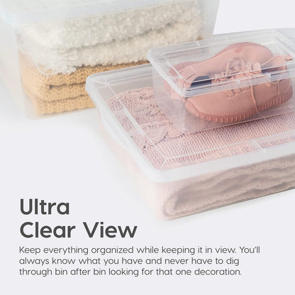 IRIS USA 6 Contenedores de 6 Qt con Tapa, Transparentes, Apilables | Ideal para zapatos, manualidades, oficina y despensa. Diseño transparente y anidable para organizar fácilmente.