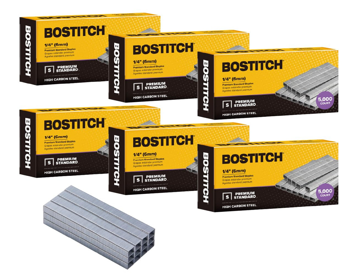 Bostitch Grapas Office 30000 Estándar | 1/4 pulgadas de longitud, grapas de tira completa, 210/tira, 5000 por caja, paquete de 6 - Paquete de 6