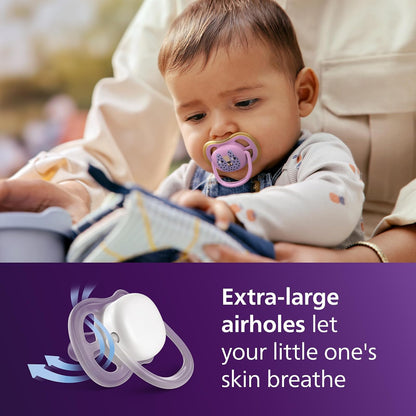 Philips Avent Ultra Air Chupones de Día y Noche - Diseño Ortodóntico, para Bebés de 6-18 Meses, Versión que Brilla en la Oscuridad, Tetina Simétrica de Silicona Suave, sin BPA, 2 Estuches