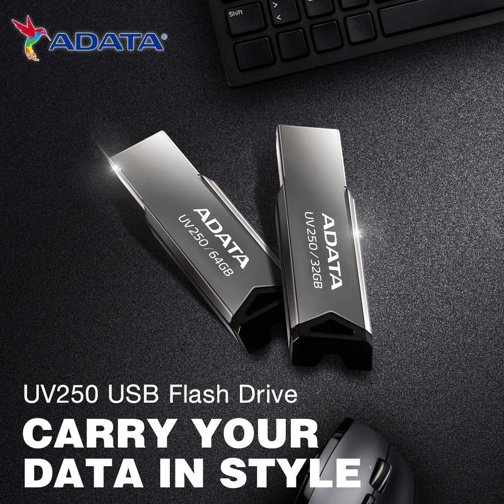 ADATA 16 GB Memoria Flash USB 2.0 Color Plata con Negro (Modelo UV250)