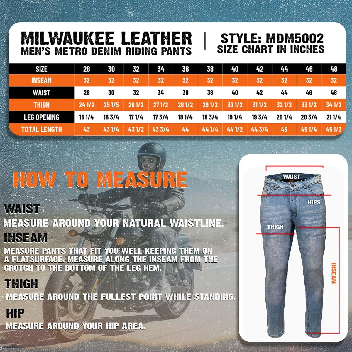 Milwaukee Leather Jeans Reforzados con Aramida Holgados MDM5002-BLUE-38, Azul, Talla 38