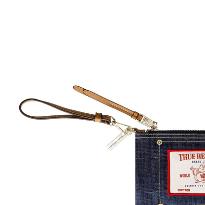 True Religion - Mini portafolios para mujer con correa para la muñeca, tela vaquera oscura, talla única, Mezclilla oscura