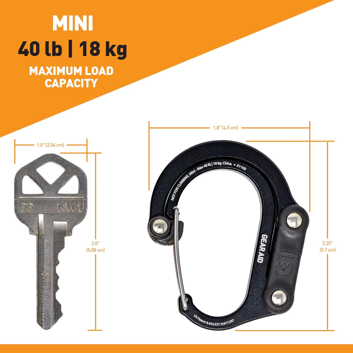 Gear Aid HEROCLIP Carabiner Clip and Hook (Mini) for Travel, Luggage, Purse and Small Bags