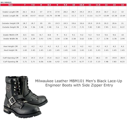 Milwaukee Leather MBM101 - Botas de Motocicleta con Cordones de Piel Negro para Hombre, con Hebillas y Cierre Lateral, 9