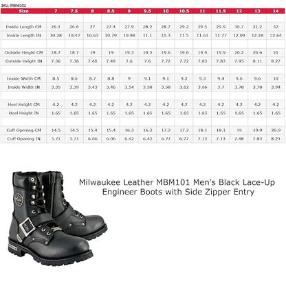 Milwaukee Leather MBM101 - Botas de Motocicleta con Cordones de Piel Negro para Hombre, con Hebillas y Cierre Lateral, 9