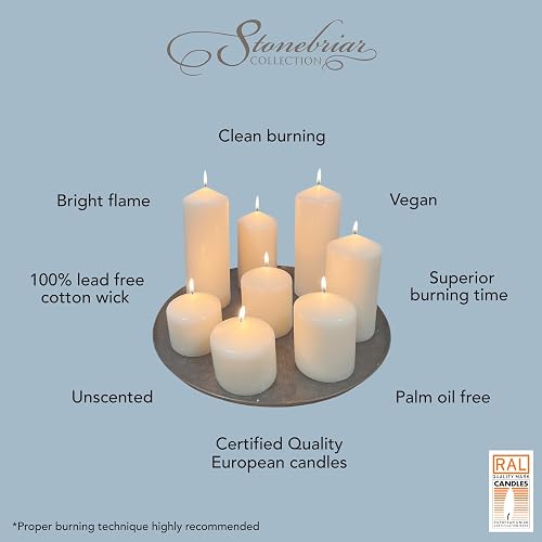 Stonebriar - Paquete de 3 velas de cera blanca sin perfume de 3 x 8 pulgadas, 80 horas de largo