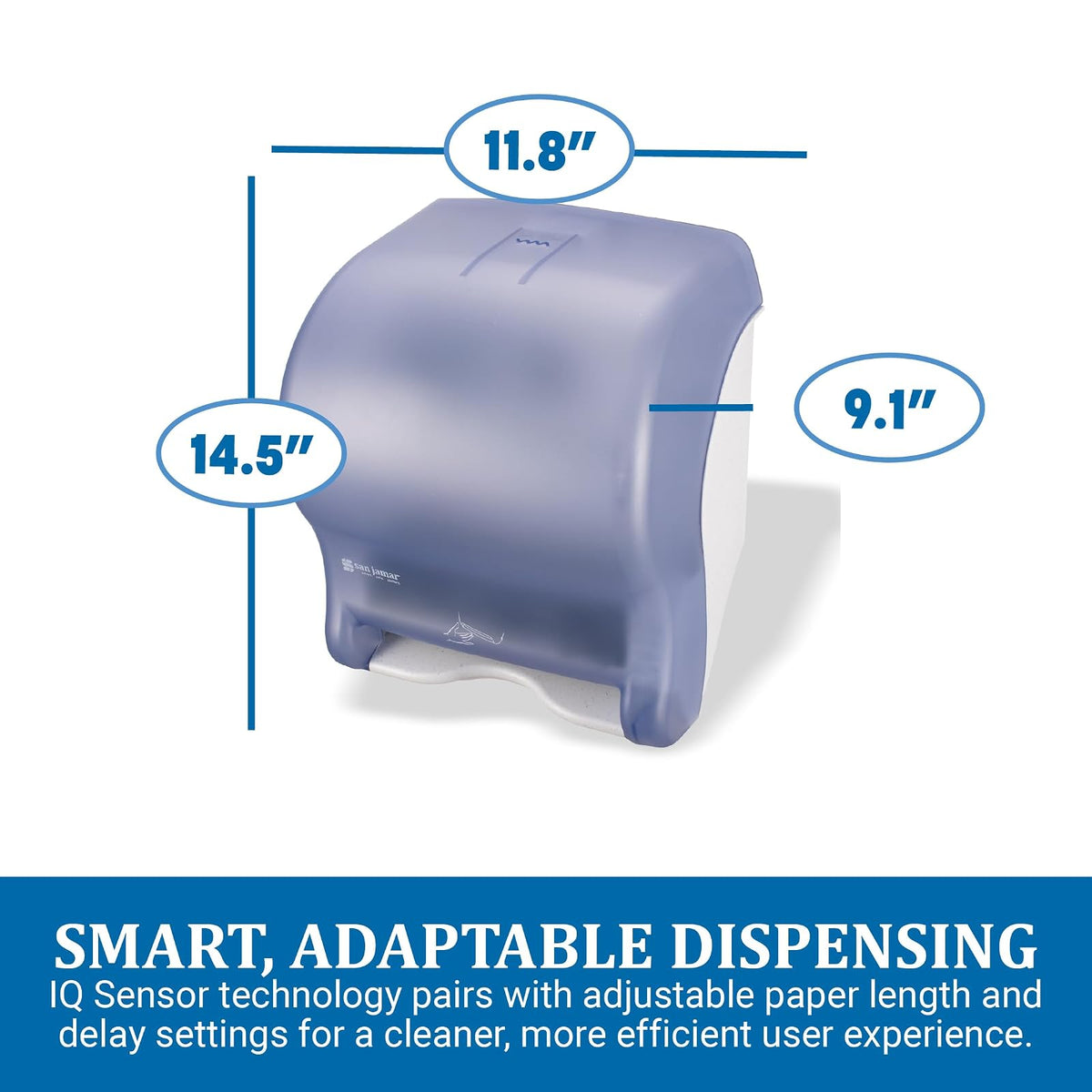 San Jamar - Dispensador de toallas de papel clásico Smart Essense - Dispensador electrónico de toallas para baño, cocinas y restaurantes, plástico, 9.75 x 14.50 x 12.50 pulgadas, azul