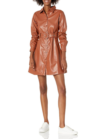 Kendall + Kylie Vestido grande con botones y cinturón para mujer, Coñac, 4-6