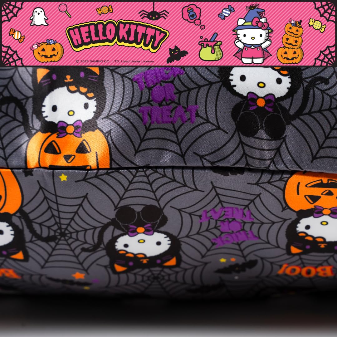 Funda de Almohada Reversible estándar de Seda Satinada de Sanrio Hello Kitty para Esqueleto de Halloween, para Belleza, 20x30 para Cabello y Piel, (Producto Oficialmente Licenciado) de Franco