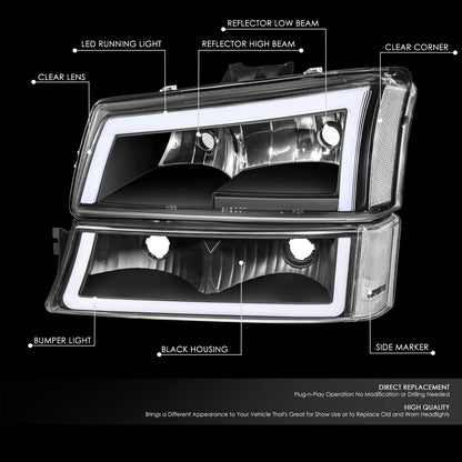 DNA Motoring Par de Faros LED DRL con Señal de Giro para Chevrolet Silverado 2003-2014, Negro/Transparente HL-LB5-CSIL03-BK-CL1