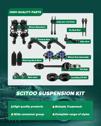 SCITOO Juego de 10 Piezas de Suspension para Toyota Corolla 2009-2013, Brazo de Control Inferior y Rotula, 843753