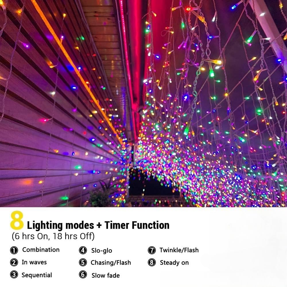 Luces Navideñas Cascada de Luces led -POWEROAK Luces de Navidad 18M 1000LED IP44 Serie de Cascada led con 8 Modos de Iluminación Luz cascada Navidad Decorativas. (18M 1000LED, Multicolor)