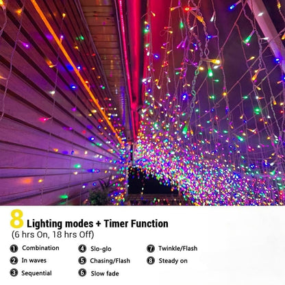 Luces Navideñas Cascada de Luces led -POWEROAK Luces de Navidad 18M 1000LED IP44 Serie de Cascada led con 8 Modos de Iluminación Luz cascada Navidad Decorativas. (18M 1000LED, Multicolor)