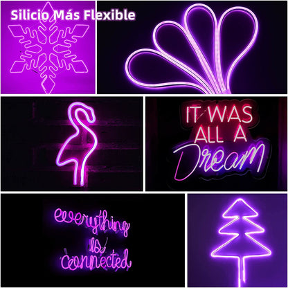 DOSYU Tira Neón Flex LED, 12V 16.4ft/5m Impermeable Flexible Cortable DIY 2835 Luces Led IP65 Decorativa para TV, Cuarto, Halloween, Fiesta de Navidad, con Adaptador(Violeta)