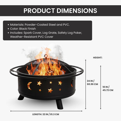 Pure Garden 50-106 Fire Pit Set, Wood Burning Pit Includes Screen, Cover and Log Poker