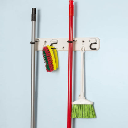 Soporte de Escobas y Trapeadores de Plástico Inyectado, Organizador de Pared para Herramientas de Limpieza, Resistente a la Humedad, Blanco, Fácil de Instalar