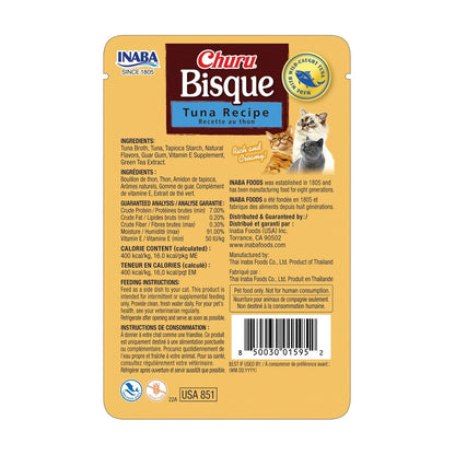 Churu Inaba Bisque, Premios Tipo Sopa para Gato, Sabor Atún, Textura Cremosa, 6 Sobres de 40g