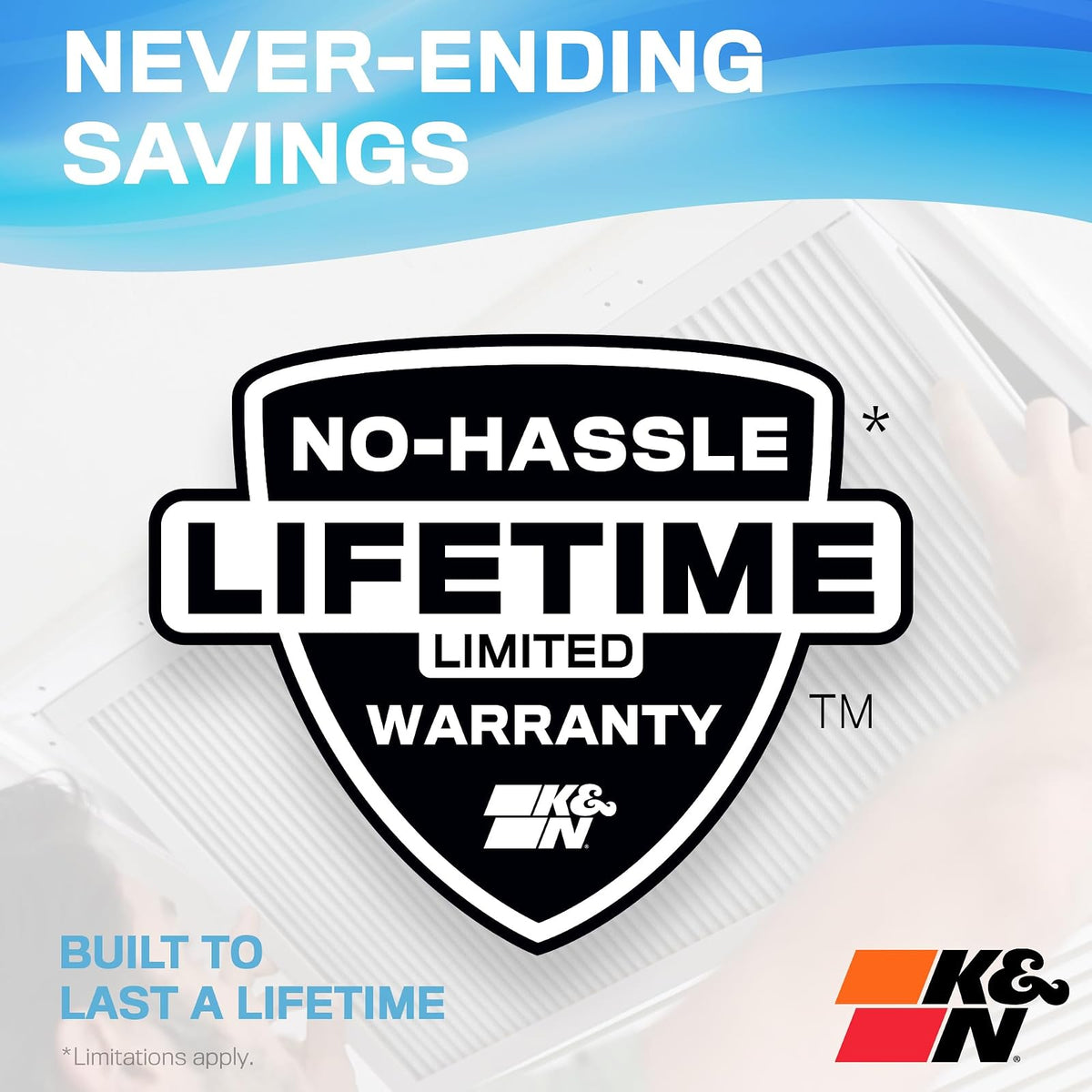K&N - Filtro de aire para horno HVAC 24 x 24 x 1, dura toda la vida, lavable, Merv 11, el último filtro HVAC que comprarás, respira de forma segura en casa o en la oficina, HVC-12424