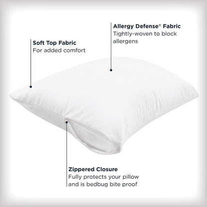 Juego de 4 Protectores de Almohada King AllerEase Que Absorbe la Humedad, protección Avanzada contra alergias, poliéster de Primera Calidad, Protectores con Cierre