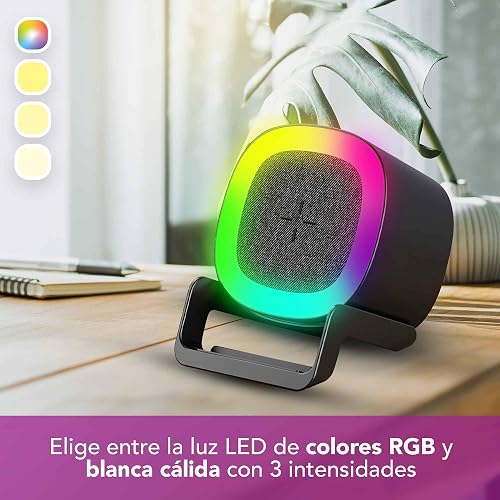 Lloyd's Cargador p/Celular 15W con bocina y luz RGB al Ritmo de la música | Coloca tu smartphone vertical u horizontal y elige entre 3 intensidades de luz cálida para crear el ambiente ideal