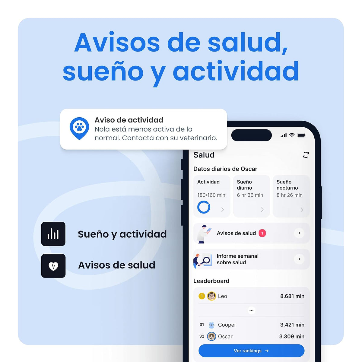Tractive - Rastreador GPS y monitoreo de Salud para Gatos (6 Libras +) - Rastreador de ubicación GPS para Mascotas líder en el Mercado | Alertas de Bienestar y Escape, Impermeable, Funciona con