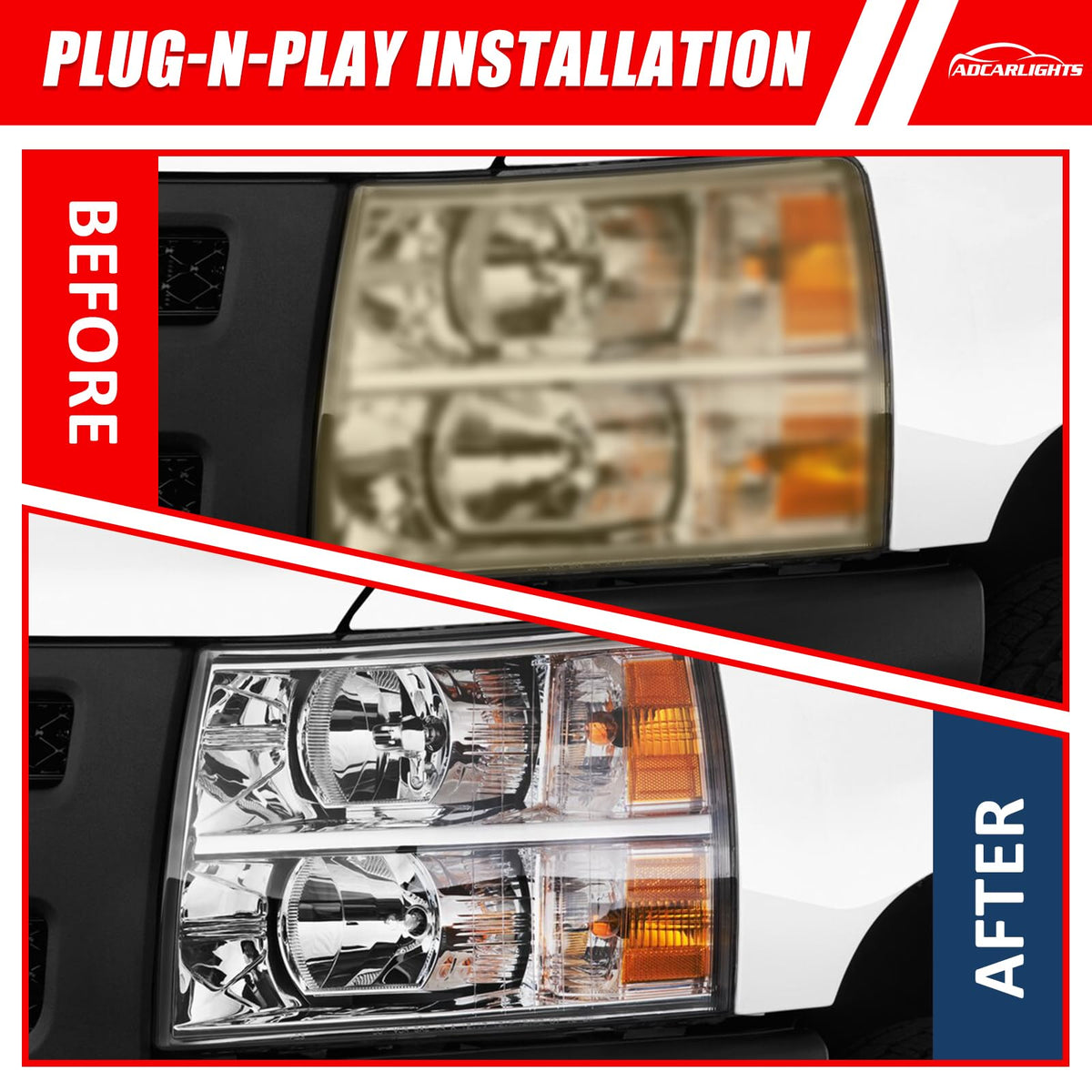ADCARLIGHTS Chevy Silverado - Conjunto de faros delanteros para Chevy Silverado 2007-2013 1500/2007-2014 Silverado 2500HD 3500HD halógeno (2500HD/3500HD se adapta a modelos 2007 nuevo estilo de cuerpo