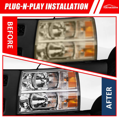 ADCARLIGHTS Chevy Silverado - Conjunto de faros delanteros para Chevy Silverado 2007-2013 1500/2007-2014 Silverado 2500HD 3500HD halógeno (2500HD/3500HD se adapta a modelos 2007 nuevo estilo de cuerpo
