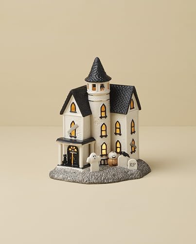 Lenox Figura clásico de Halloween Light-Up Manor | Casa embrujada de porcelana, 21 cm de altura, requiere 3 pilas AAA, no incluidas
