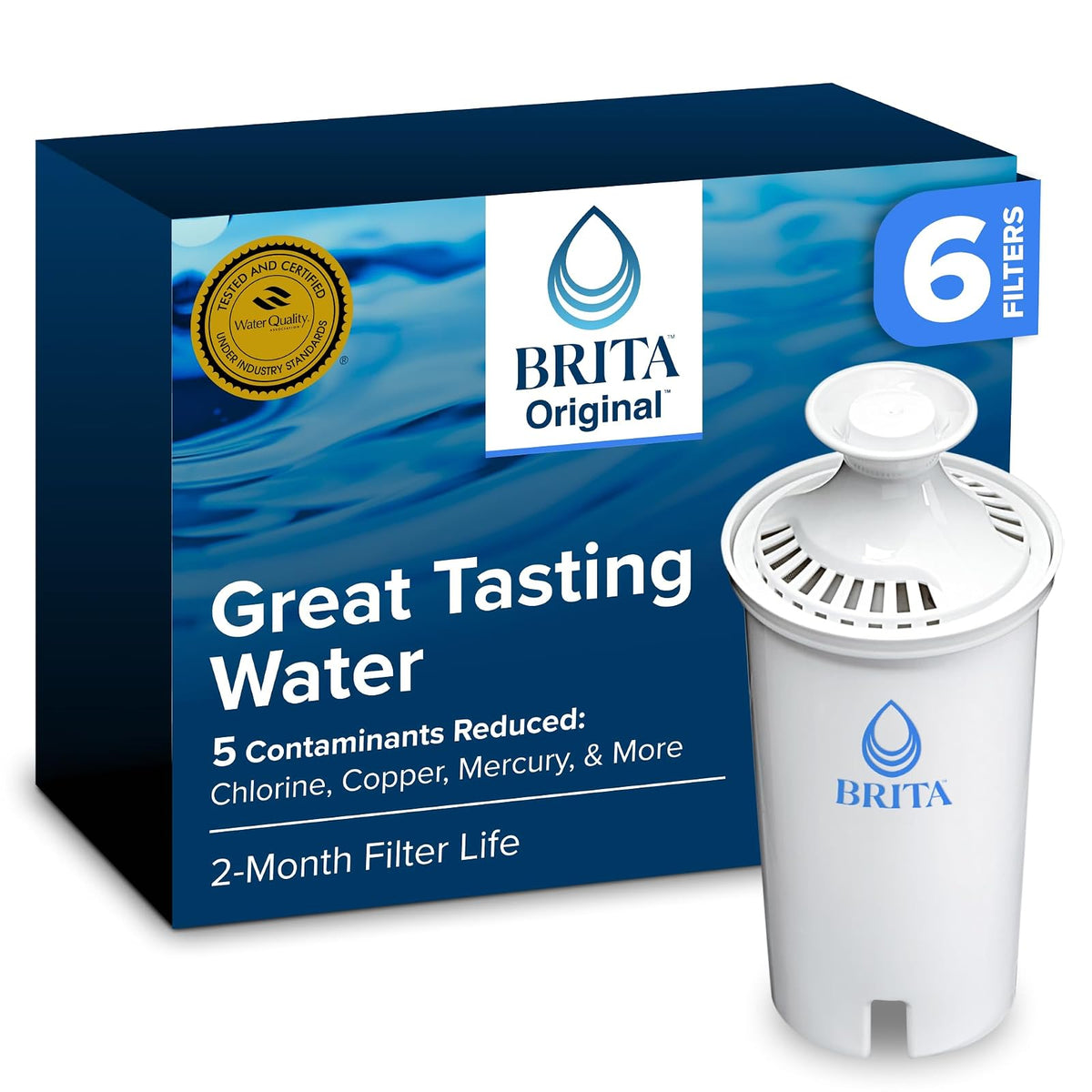 Brita Longlast Filtro de Repuesto para Jarras y Dispensadores - Blanco - 6 Unidad (Paquete de 1)