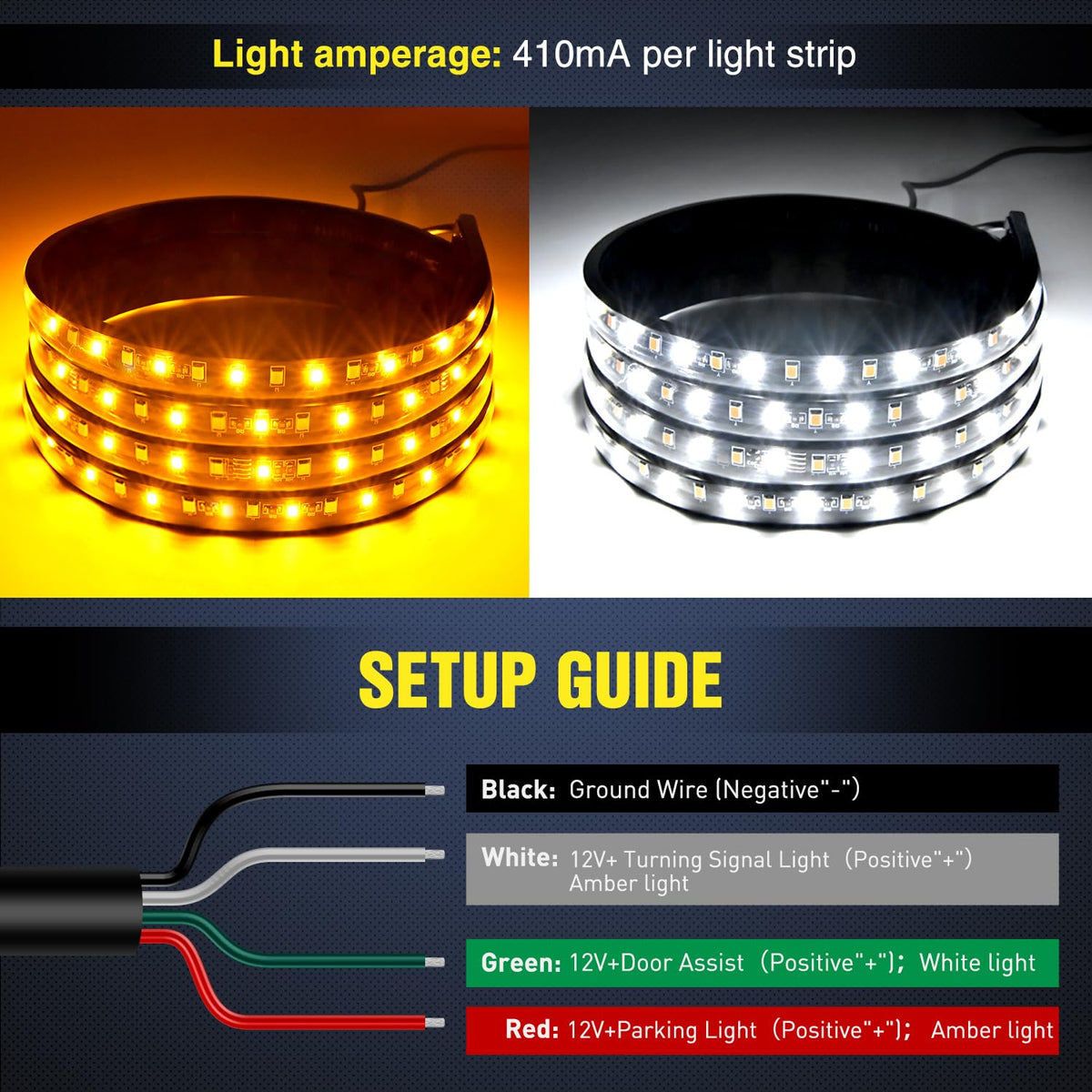 Nilight TL-310 Juego de 2 Tiras LED de 60 Pulgadas, Luces de Cortesía Blancas y Señal de Giro Ámbar Secuencial para Camión y SUV